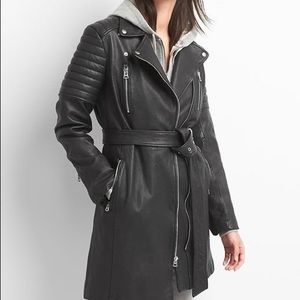 GAP LAMB LEATHER LONG MOTO JACKET size Large